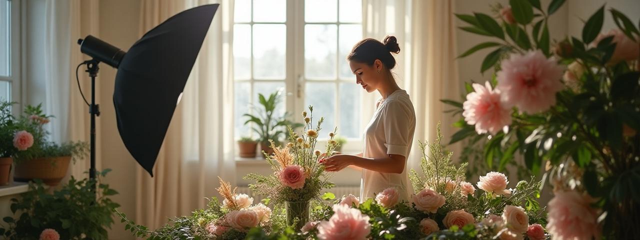 Team von Eos Capture bei der floralen Setgestaltung für ein Fotoshooting