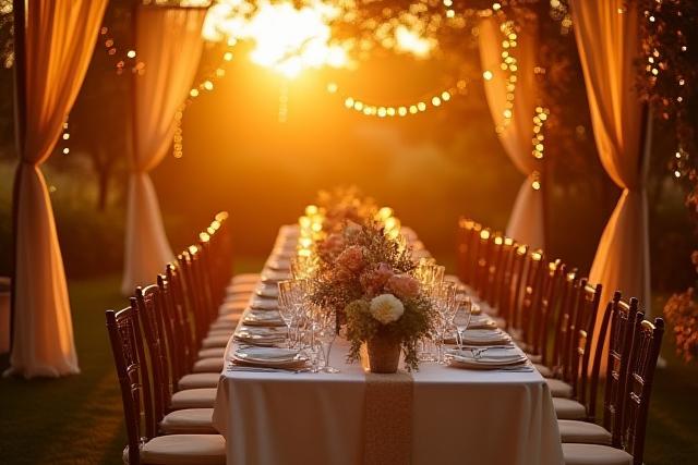 Eventdekoration im goldenen Abendlicht